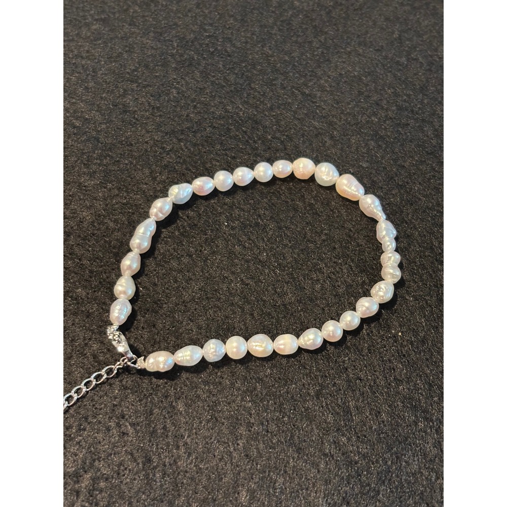 White Freshwater Baroque Pearl Bracelet Silver Tone Extender Clasp Jewelry